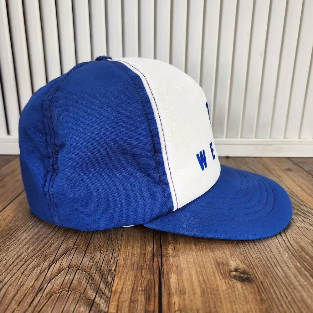 VINTAGE Wesco Foam Trucker Hat Cap White Blue Snapback Young An 80s 90s Farmer